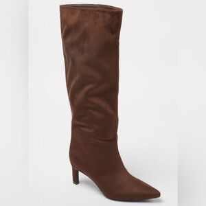 Brown Suede Kitten Heel Knee Boots